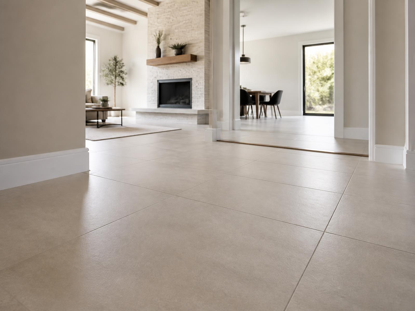 Large-format porcelain tile flooring installation